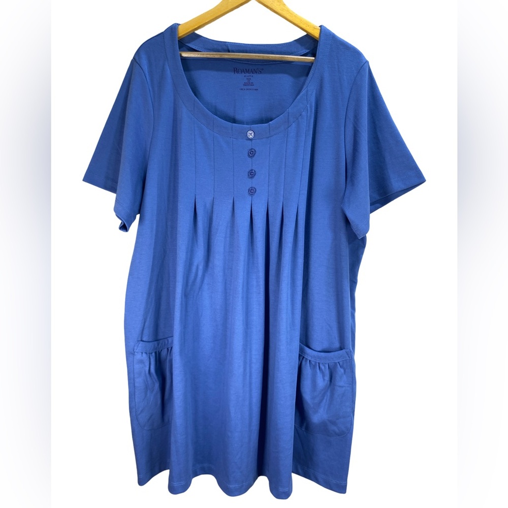 Roaman’s Plus‎ Size 2X Blue Lounge Shirt Nightgown Pockets Comfort